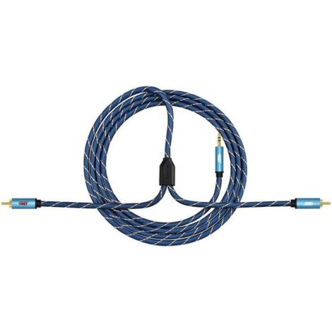 Juce® 1.5M Câble RCA Jack Audio Stéréo Nylon Tressé Cordon 3.5mm Mâle 2RCA Mâle pour Amplificateur Chaîne HiFi Barre de Son - 1.5M (1/4)