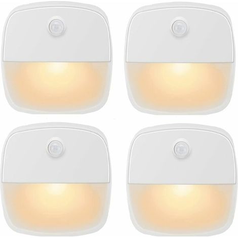 Lumiere Détecteur de Mouvement Interieur, Lampe Detecteur de Mouvement Pile, Veilleuse LED automatiquel pour Chambre, Cuisine, Couloir, Escalier, Coffre-t (Blanc Chaud, Paquet de 4) (1/4)