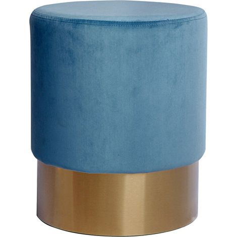 Pouf Rotondo Aspen in Velluto Petrolio e Base Dorata (1/3)