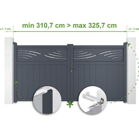 Portail battant ajustable en largeur HALTI 3m H.160cm Aluminium Gris Anthracite (1/4)
