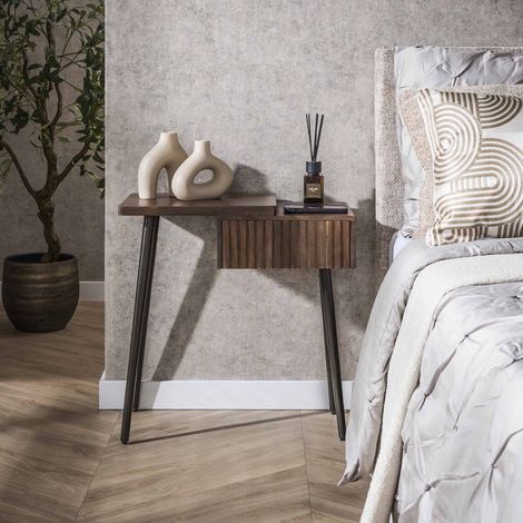 Oslo Nachttisch links, Akazienholz, Driftbraun, 1 Schublade