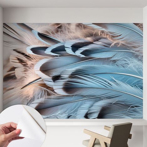 Selbstklebend Tapete - abwaschbar - Raumgestaltung  Schlafzimmer Wohnzimmer Tapete Blaue Federn 152x104 cm (1/5)