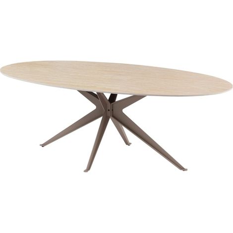 Esstisch AVELIS oval 220 cm aus beiger Keramik und braunem Metall im zeitgenössischen Stil