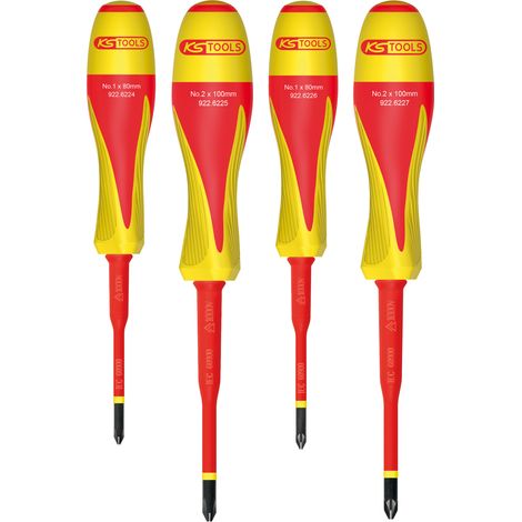 KS Tools - Jeux de tournevis bi-matière isolés 1000V pour borniers électriques, 4pcs - 922.6228