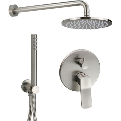 Ensemble de douche complet en acier brossé avec mitigeur de douche 2 voies intégré Pollini Kora C47781264NS acier inoxydable brossé (1/5)