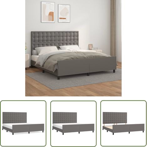 The Living Store Bettgestell mit Kopfteil Grau 160x200 cm Kunstleder - Bettsofa - Schlafzimmermöbel - Boxspringbetten - Doppelbett - Lattenrost (1/5)