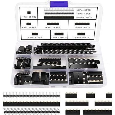 130 Pièces 2.54mm PCB Carte Broche Connecteur Socket Connecteur Bande Kit, Mâle et Femelle Pin Header Socket Connecteur Bande, pour Arduino Empilable Shield (4/6/8/10/12/16/20/40 Pin) (1/5)