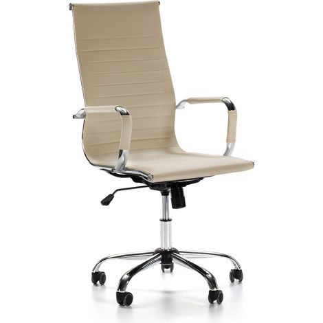 Sedia da Ufficio Londres reclinabile Taupe, Ecopelle, Sedia Executive con poggiatesta Imbottito, Altezza Regolabile, Design ergonomico