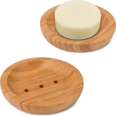 2 jaboneras de madera de bambú natural para cocina, baño, esponja, jabón, esponja, etc. (1/5)