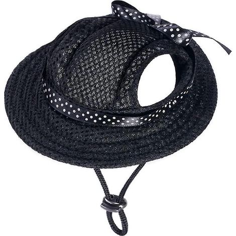 Sonnenschutzkappe für Hunde, atmungsaktives Netzgewebe mit Ohrenlöchern, Baseball-Stil, mit verstellbarem Nackenriemen – Größe M – Schwarz