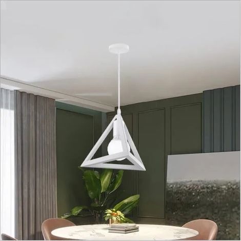 Lustre Suspension en Fer Forge Vintage Blanc Lampe Plafonnier Industrielle Moderne pour Salon Chambre (1/4)