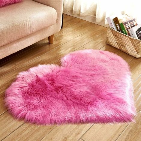 Shaggy Tapis en Imitation Peau De Mouton Laine Zone Forme De Coeur Tapis en Fausse Fourrure Décoration de Coussin Siège pour Chambre à Coucher Salon40x50cm Rose (1/4)
