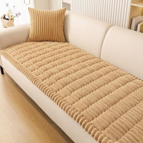 Waschbarer, rutschfester Haustiersofabezug – Dicker Plüschbezug für Dreisitzer-Sofas, weiche Kamelfarbe (70 x 180 cm) – dh