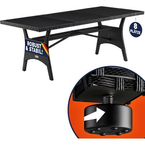Table de jardin polyrotin 190x90x74 cm plateau en bois WPC avec compartiment hauteur réglable résistant aux intempéries Noir (1/5)