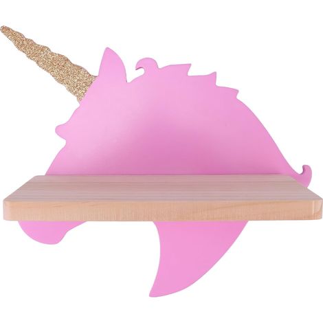 Étagère Murale de Rangement en Bois Motif Licorne 1 Pièce Couleur Rose Étagère Créative pour Maison Décoration Chambre Salon Salle de Bain Rangement Pratique et Décoratif (1/5)