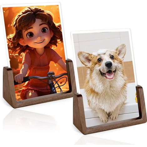 Lot de 2 cadres photo, double face forme U, verre HD, socle bois, pour table 10x15 cm (1/5)