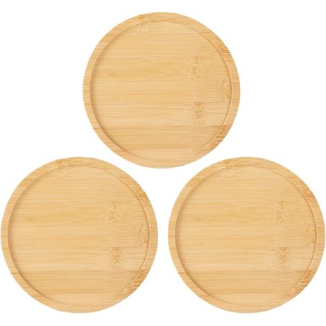 3er-Set Bambustabletts: 16 cm großes Tablett für Blumentöpfe, Tablett für Kakteen, rundes Bambustablett, geeignet für moderne Blumentöpfe, Tassenhalter, Löffelhalter und Küchenutensilienablagen.