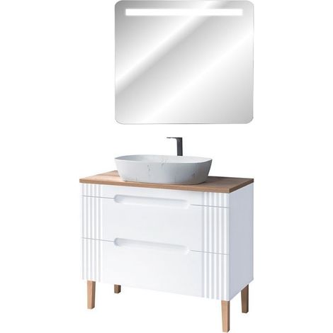 Meuble vasque à poser 100 cm à poser + miroir LED Oceanie White - Livraison gratuite (1/5)