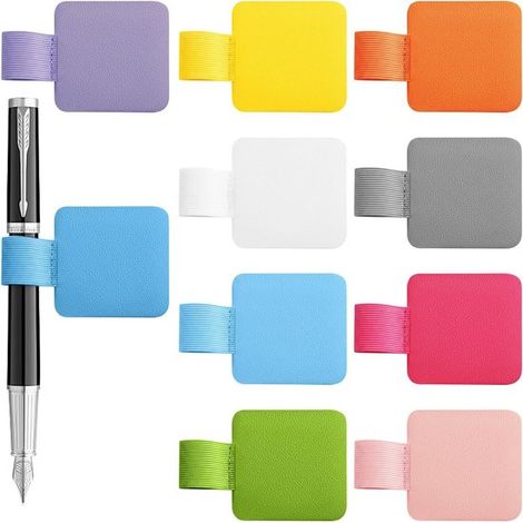 10 passanti adesivi in similpelle PU per penne, disponibili in 10 colori. Portapenne elastici per quaderni, agende e tablet, ideali per la scuola, l'ufficio e la casa. (1/5)