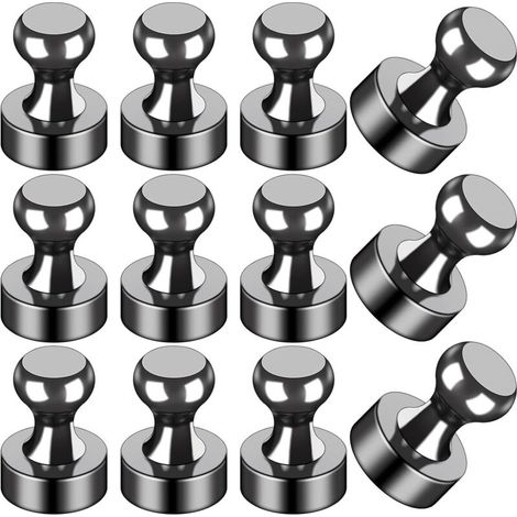 Set mit 12 schwarzen Magneten für Kühlschrank, Whiteboard, Büro, Klassenzimmer, Landkarte, Küche