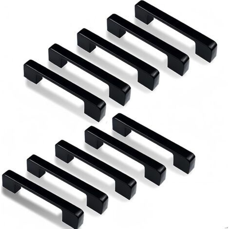 10 Stück Möbelgriffe Schwarz Küche, Griffmöbel Achsabstand 96mm, Moderner quadratischer Schranktürgriff für Schubladen, Schränke, Kleiderschränke, Büros (1/4)