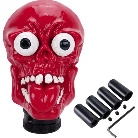 Customization accessories: tongue-out, pop-eye, skull-shaped gear shift knob, personalized gear change knob, car interior trim - red (1/4)