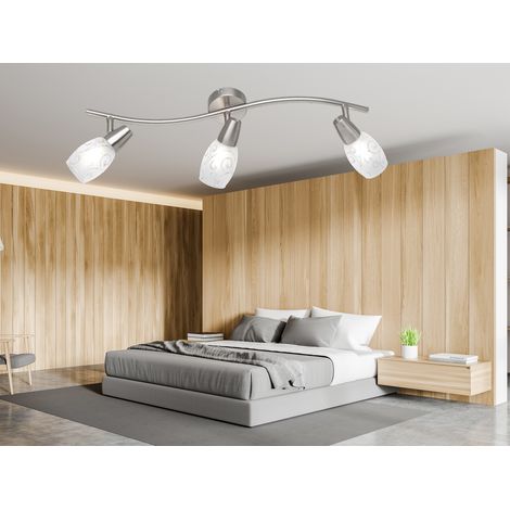 LED Deckenstrahler 3-flammig dimmbar, Silber mit Dekorglas, Breite 56cm (1/5)