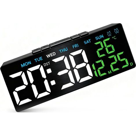 Réveil numérique avec 3 niveaux de luminosité, alarme, jour de la semaine, date, heure, heure d'été, chronomètre et minuterie. (1/5)