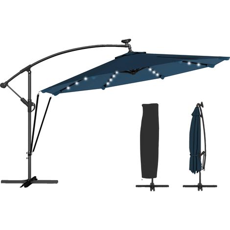 Parasol, lumières LED, base croisée, Bleu (1/5)