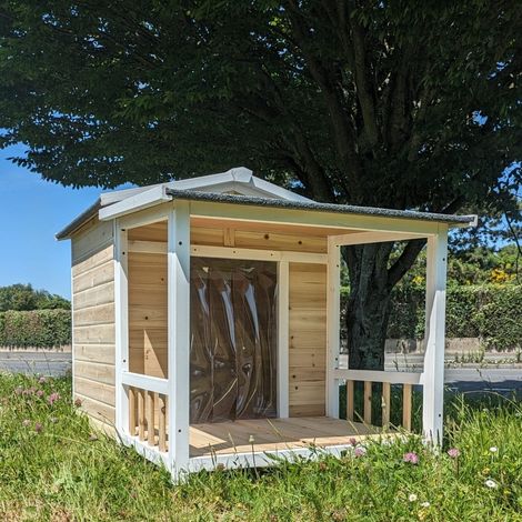 Edition Limitée - Niche Berger Australien Pour Chien Toit Shingle Et Terrasse Couverte - Crême - Taille L