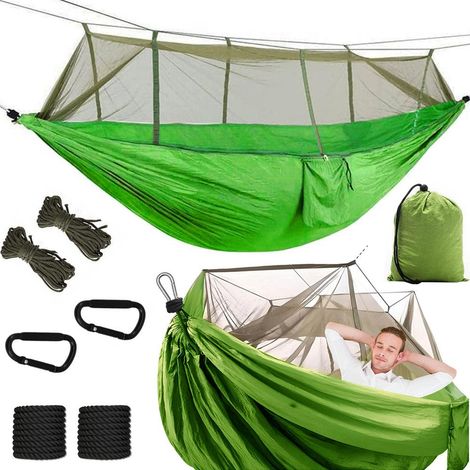 Hamac avec moustiquaire pour camping, suspension, cordes, sac, housse légère (1/5)