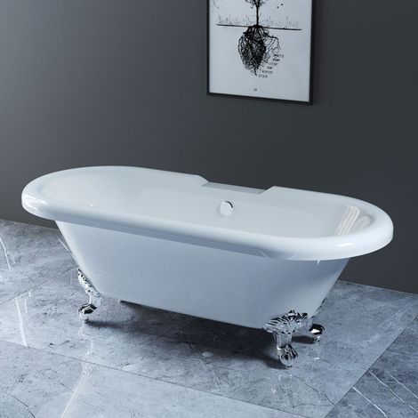 NRG Traditional Luxury Freestanding Bathtub Bathroom Roll Top Bath with Chrome Claw Feet 1700 x 750mm (1/5)