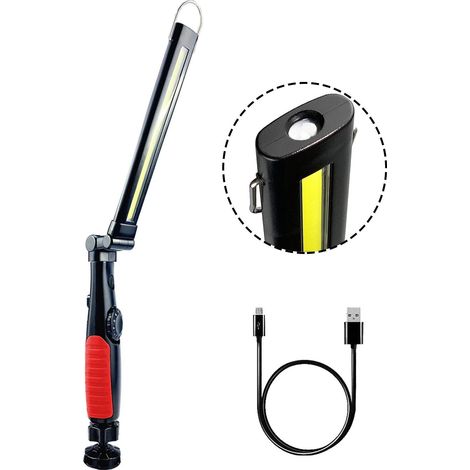 Lampe de travail COB, lampe torche LED pliable rechargeable avec base magnétique et crochet pour atelier automobile, camping, urgence (rouge) (1/5)