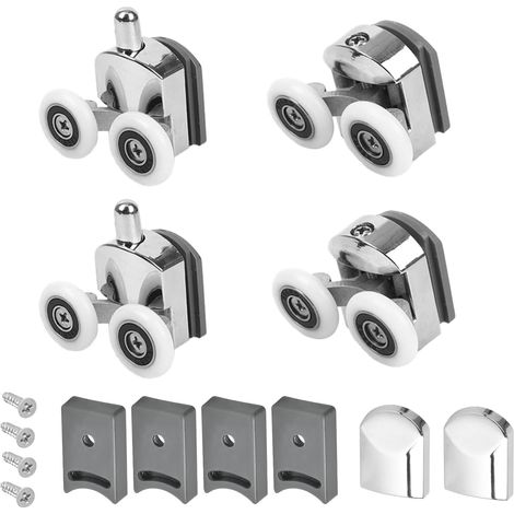 4 Stück Duschlaufrollen 23 mm - Für Schiebetüren aus Glas - Inkl. 2 Oberen und 2 Unteren Laufrollen - Ersatzrollen für Duschabtrennung (1/5)