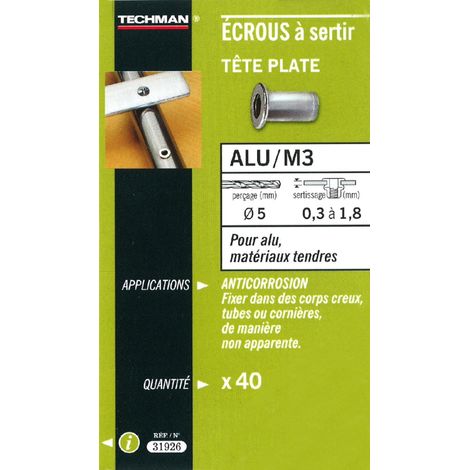 40 dadi a crimpare M4 in alluminio con testa piatta TECHMAN
