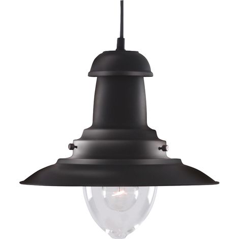 Searchlight Fisherman - Sospensione a soffitto a cupola a 1 luce nera, vetro trasparente medio, E27 (1/5)