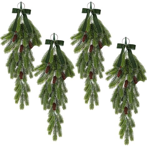 guirlandes de Noël artificielles en forme larme d'aiguilles pin vertes pour décoration porte d'entrée 70 cm (1/5)