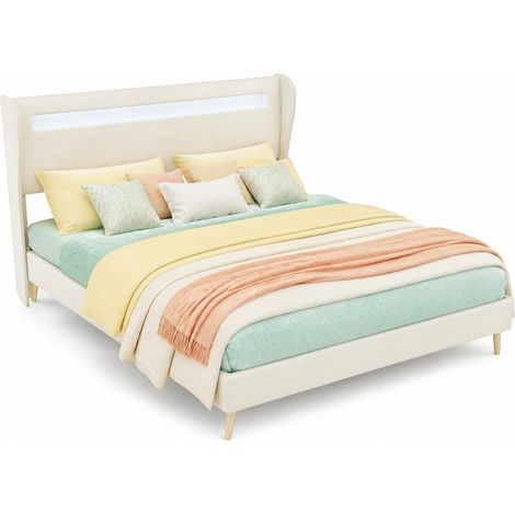 CHICFURN Lit capitonné LED beige 160 x 200 cm (1/5)