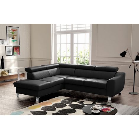 - Canapé d'angle en cuir italien de luxe 5 places ASTERO, noir, angle gauche (1/5)