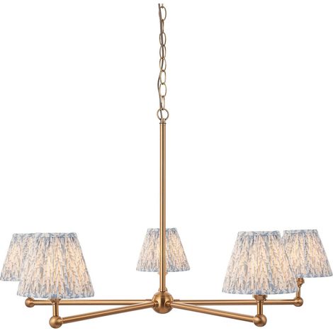Endon Santiago Suspension en laiton vieilli brossé avec abat-jour en tissu bleu Shell Bay 16 cm 5 x B22 (1/5)