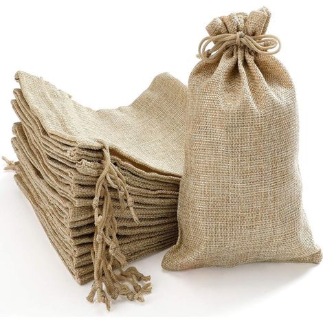 Lot de 10 sacs en jute avec cordon, sacs d’emballage naturels, beige, 15 × 20 cm (1/5)