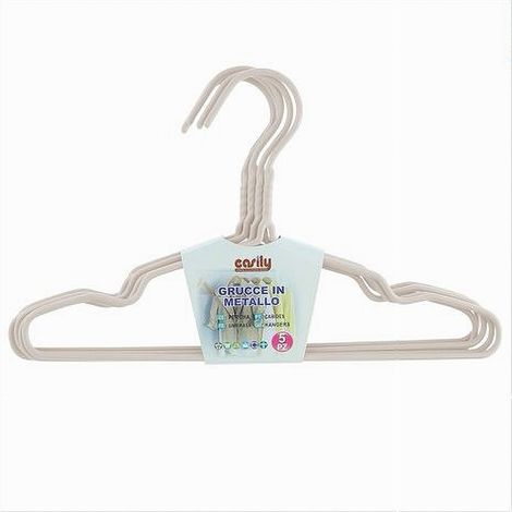 TRADE SHOP - Set 5 Pz Grucce Stampelle Appendiabito In Metallo Bianco Vestiti Pantaloni 87693 - (1/2)