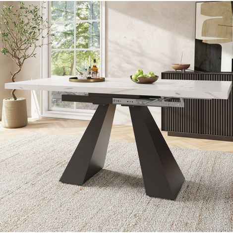 Mesa comedor extensible de MDF blanco para salón moderno OKMYHOME