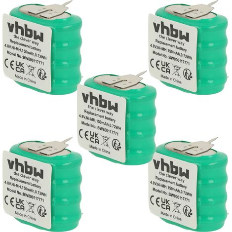 vhbw 5x NiMH replacement button cell battery tab type 4/V150H 3 pins 150mAh 4.8V compatible with model building batteries, solar lights etc. (1/4)