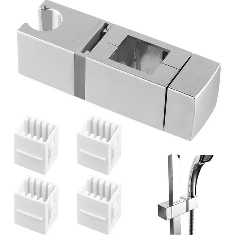 Sollbry Douche réglable support, support pommeau douche pour barre levage rectangulaire, Fixation Sans Perçage, Remplacement Barre de Douche,argent (1/5)