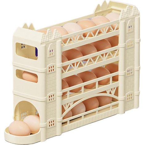 Dispensador de huevos para refrigerador,Organiza los huevos,24,1 cm de profundidad x 9,8 cm de ancho x 24,1 cm de alto,Beige Amarillo (1/5)