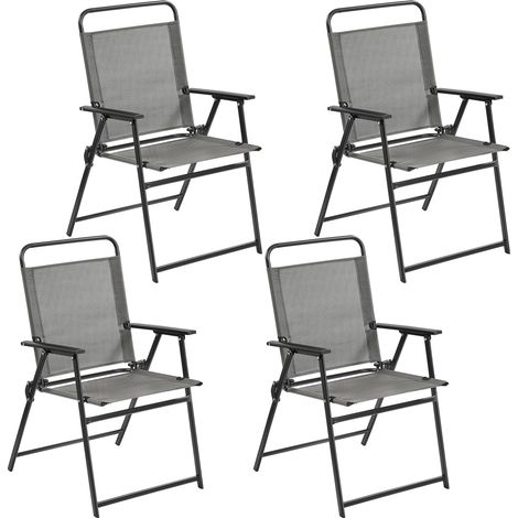 Yaheetech Set Sedie da Giardino Pieghevole da Esterno Campeggio con Braccioli Telaio in Metallo e Seduta in Tessuto da Balcone Portata 100 Kg Grigio 4 Pezzi