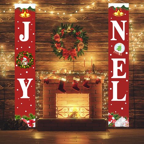 2 pièces de distiques de Noël, décorations extérieures, drapeaux extérieurs, grand tissu à suspendre avec lettres de Noël, décoration d'ambiance festive, drapeau suspendu 180 cm x 30 cm, tissu polyest (1/4)