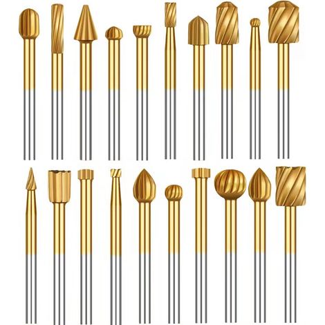 Ensemble de 20 limes rotatives en acier rapide plaqué titane - Meuleuse électrique, couteau à sculpter le bois, tête de meulage, fraise, collection d'outils pour le travail du bois et du métal, la scu (1/2)