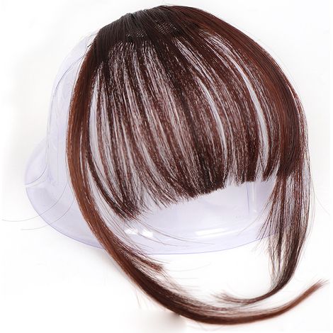 Clip Frange à Tempes en Fibre Haute Température pour Cheveux, Extensions Frange Femme, Brun Foncé